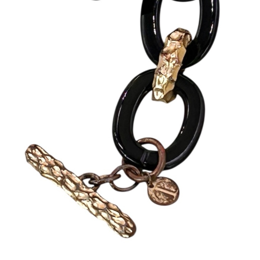 Vintage Trifari* Wide Hammered Gold & Black Open Link Bracelet w/Toggle Clasp 8” - Picture 8 of 8